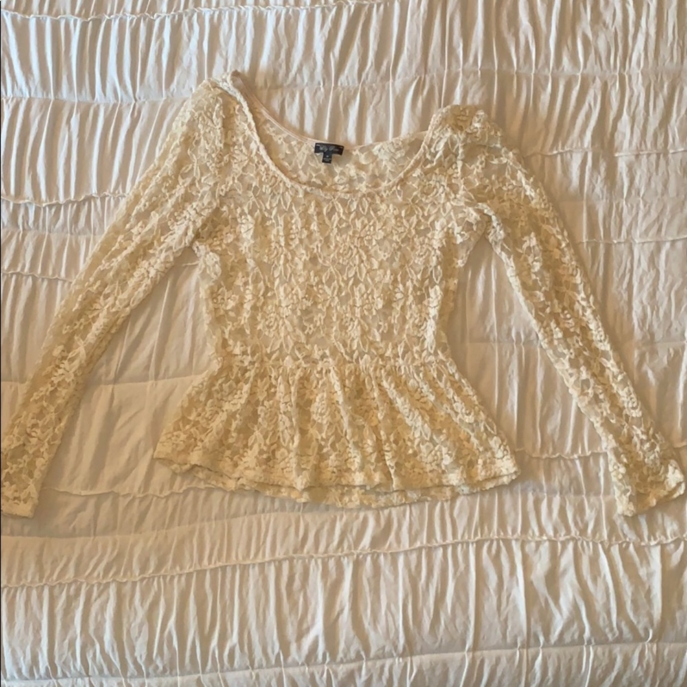 Cream Shear Lace Long Sleeve Top